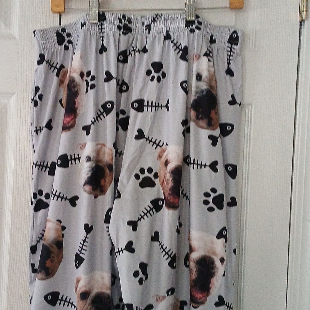 Dog face print gray black lounge pants pajama bottoms Sz XL NWOT - Picture 7 of 8